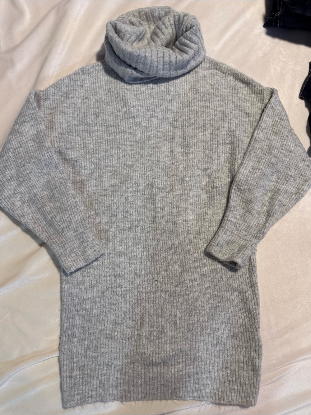 Express Heather Gray Ribbed Cowl Neck Sweater